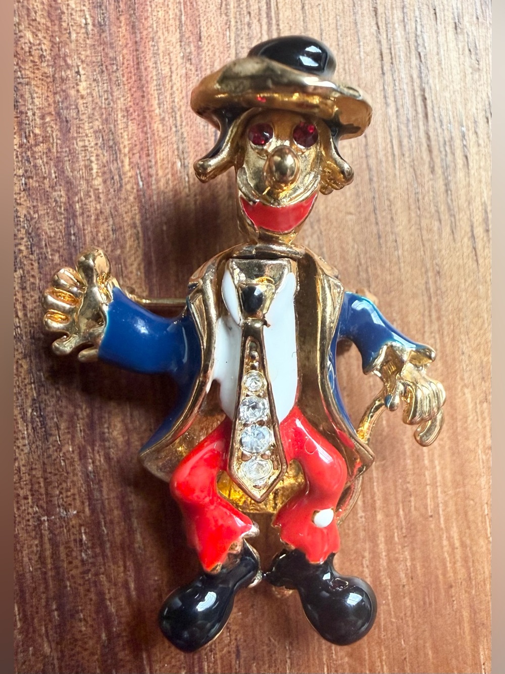 Vintage 2 Face Sad Happy Multicolor Clown Brooch with Rhinestone Tie Coro Pin